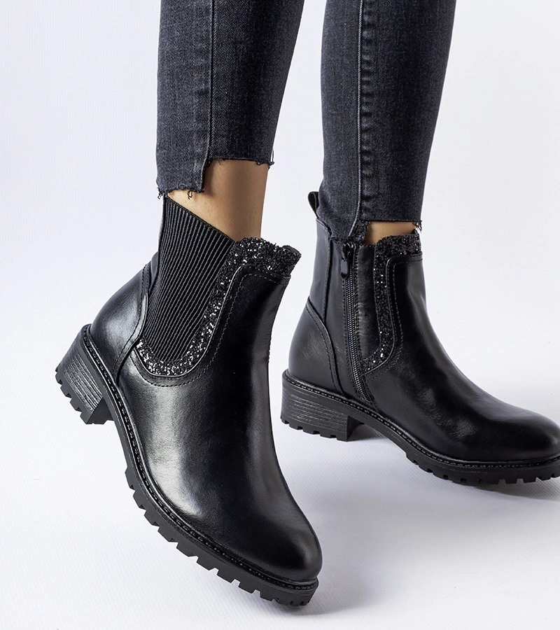 Botine negre decorate cu brocart Emidio