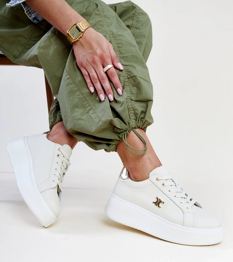 Sneakers de piele bej deschis pe talpa înaltă Melita