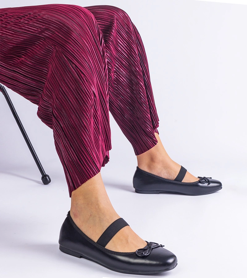 Balerini negri cu elastic și fundă decorativă Newton