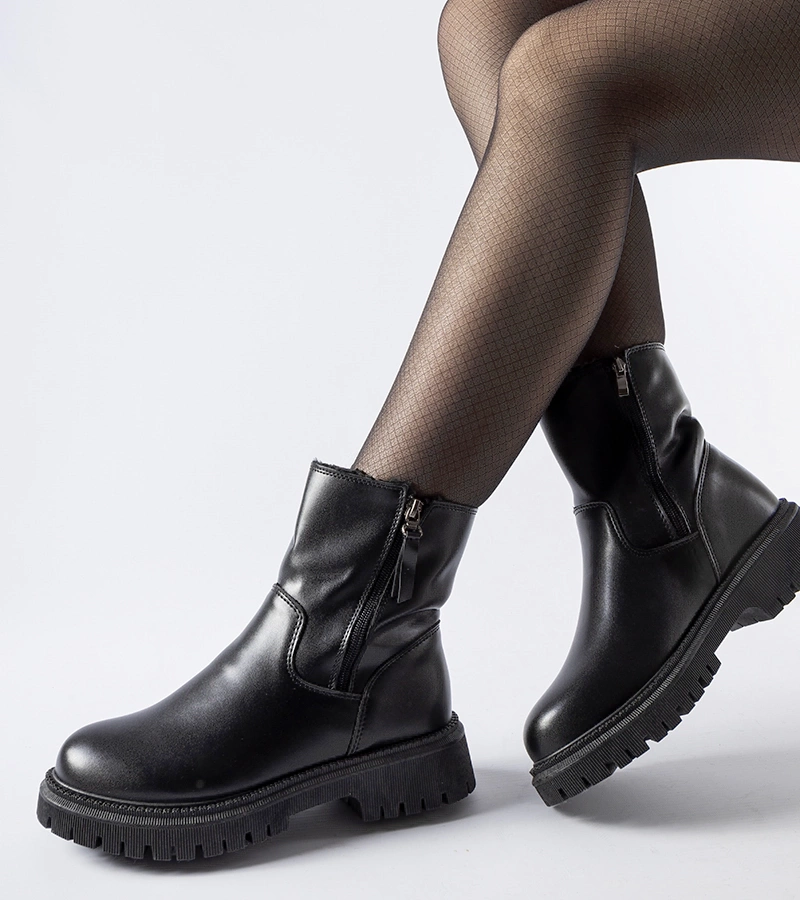 Bocanci negri căptușiți cu două fermoare Papig