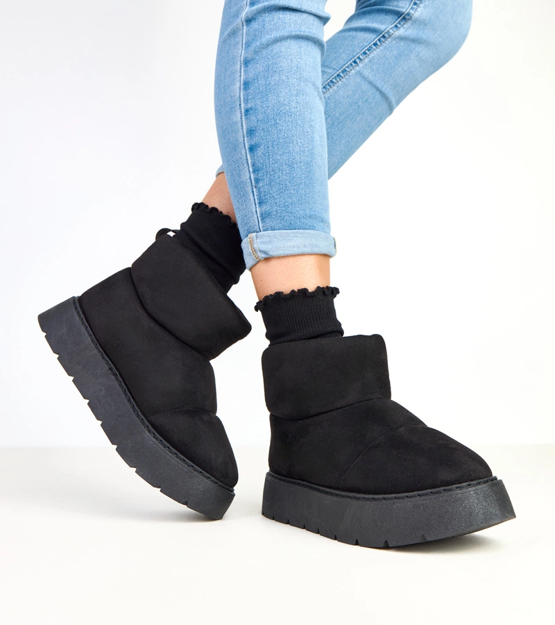 Cizme de zăpadă negre îmblănite pe platformă Ribeiro