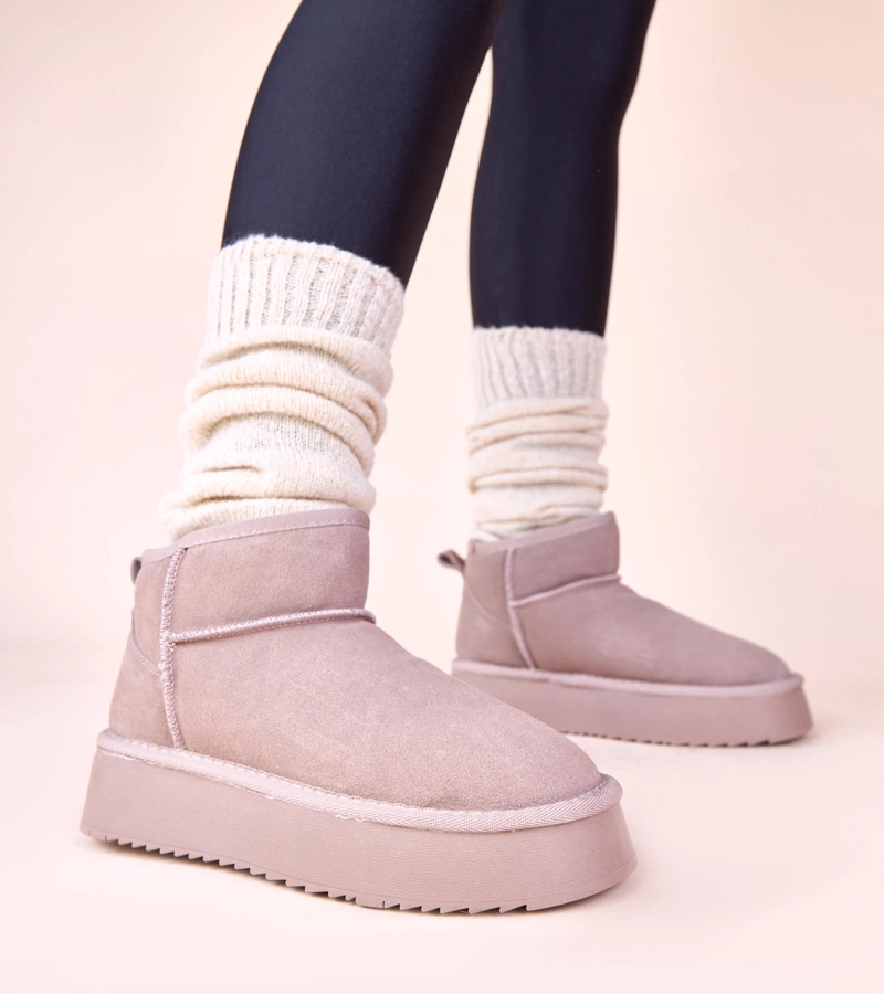 Cizme de zăpadă gri din piele întoarsă naturală Armona