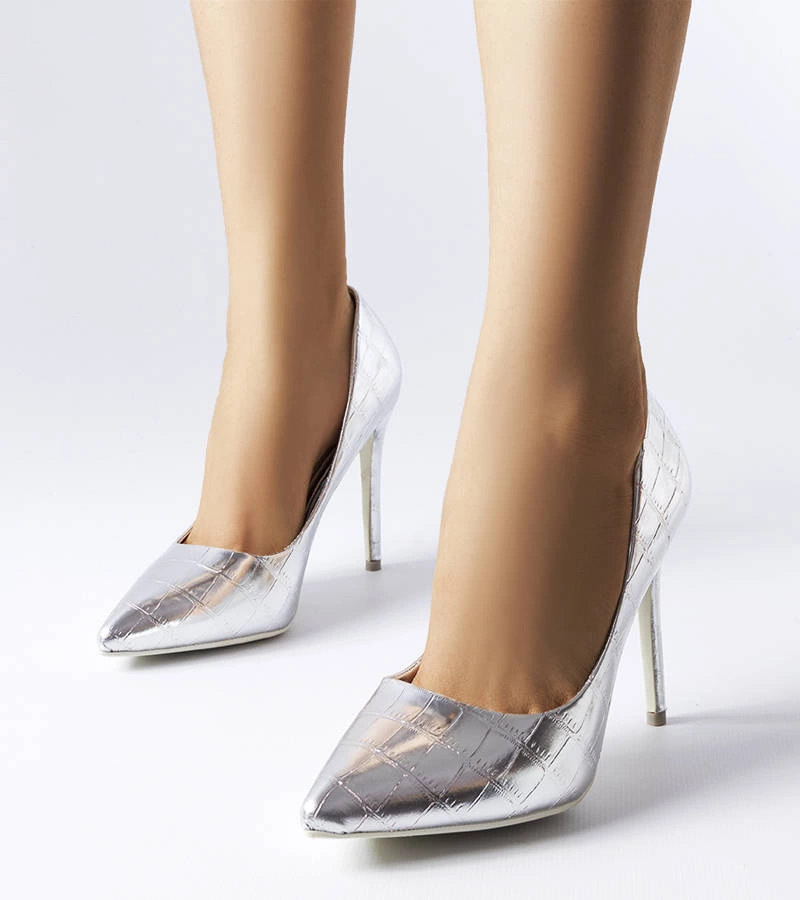 Stilettos argintii cu ștanțare Raison