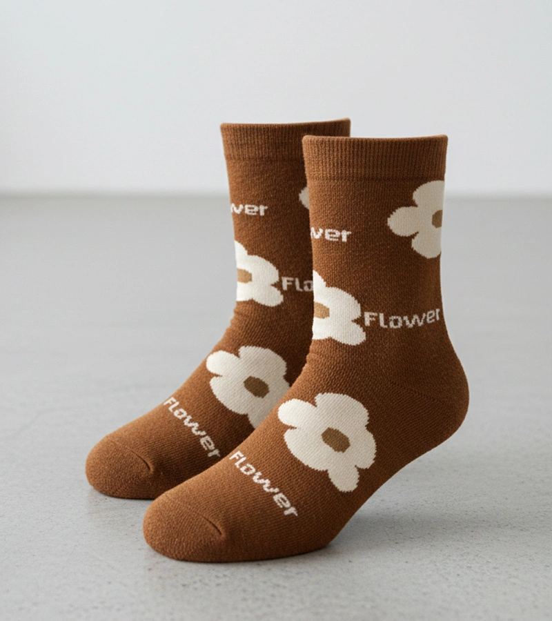 Șosete maro cu flori Sella