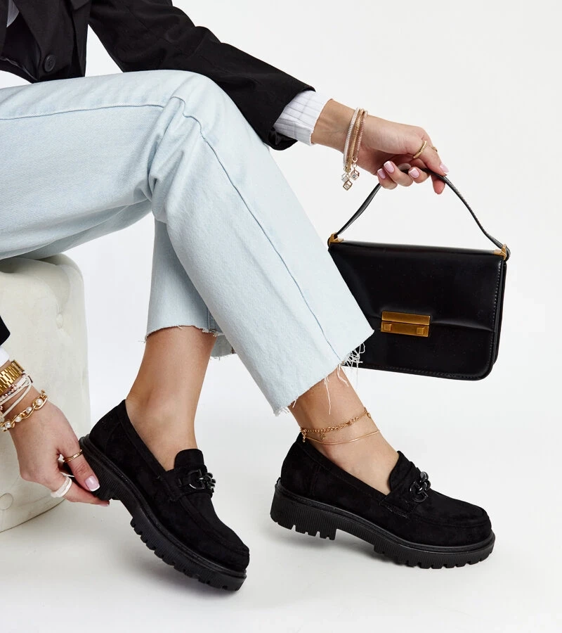 Mocasini de daim negri cu clema Lyle