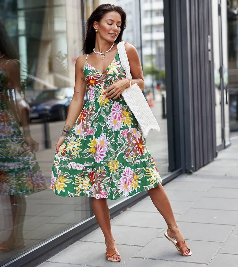 Rochie mini verde cu flori de Brugnetto