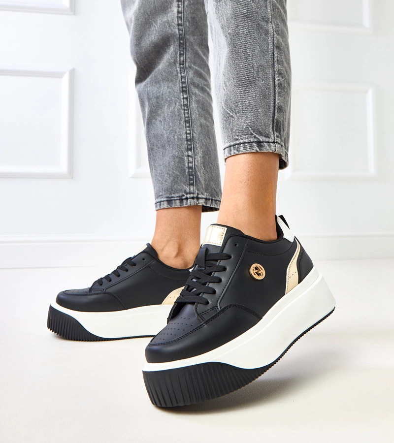 Adidași negri pe platformă cu motiv auriu Baresi