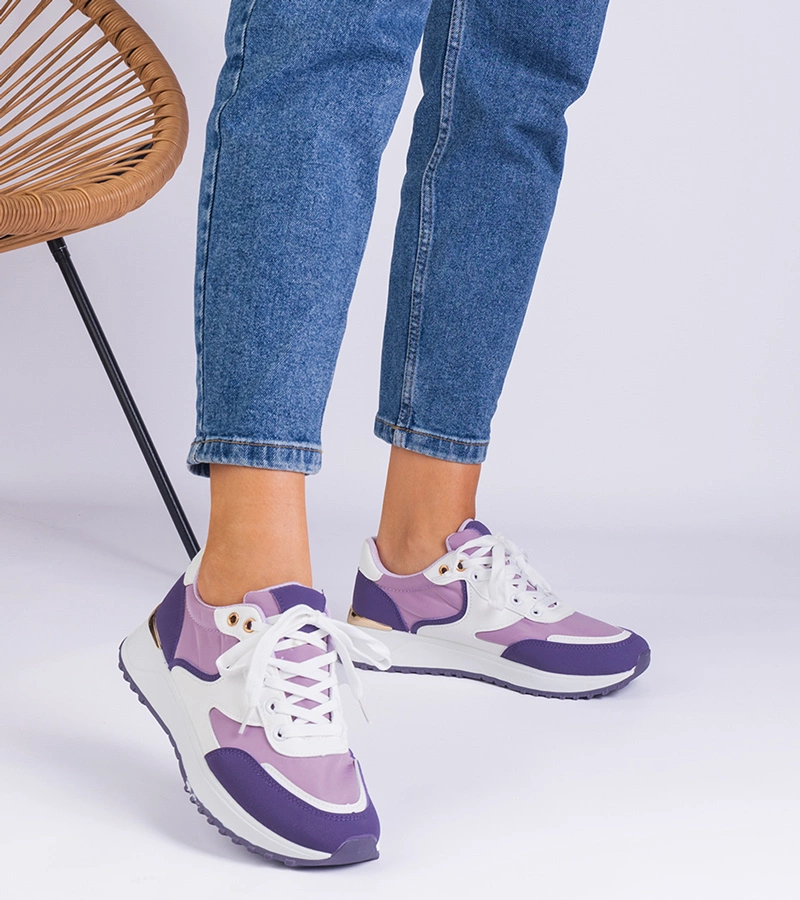 Adidași violet pentru femei cu inserție aurie Ezela