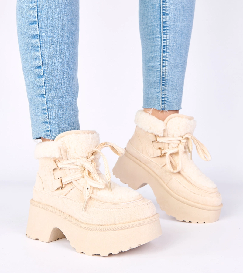 Cizme bej de zăpadă cu blăniță pe platformă Ziza