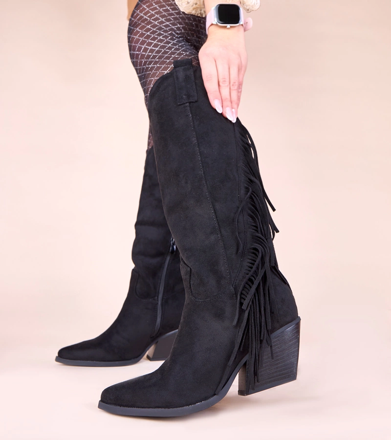 Cizme cowboy negre decorate cu franjuri Misa