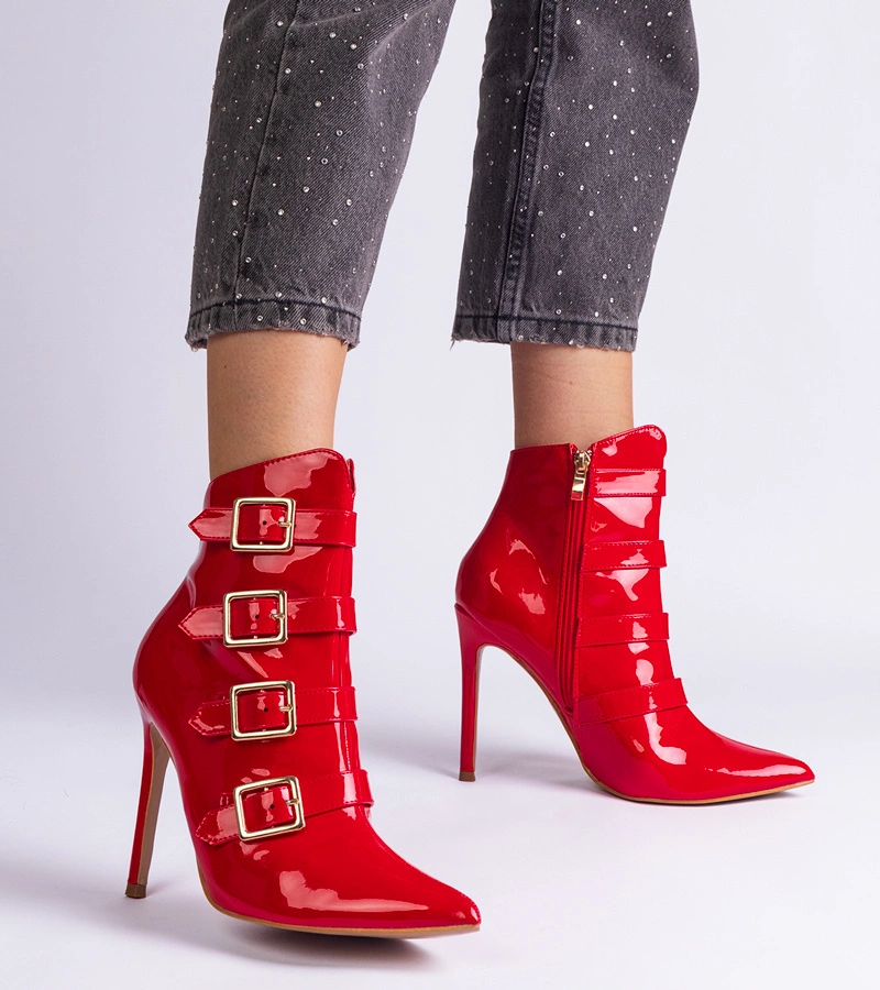 Botine roșii lăcuite cu toc subțire Adriana