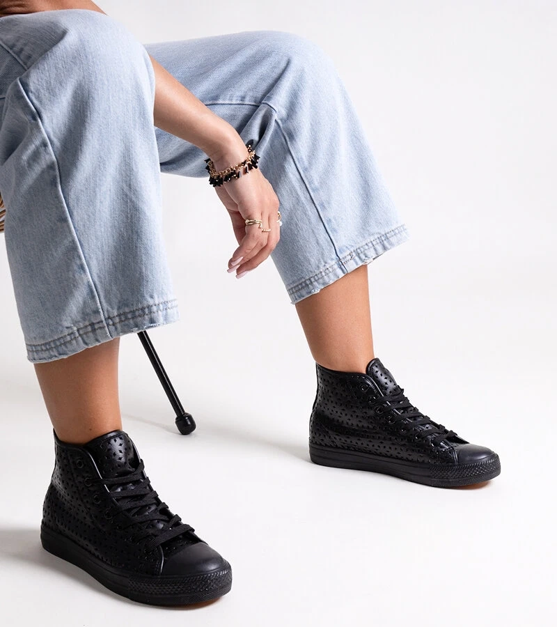 Teniși înalți negri cu model Madala perforat