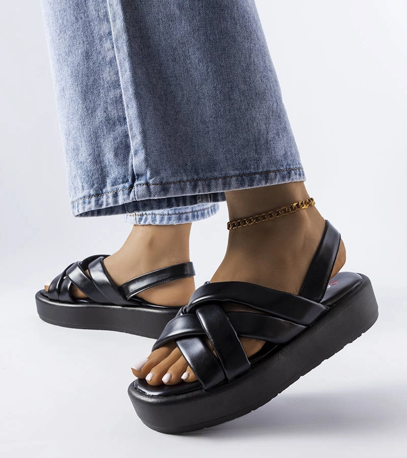 Sandale negre cu platformă Horseshoe