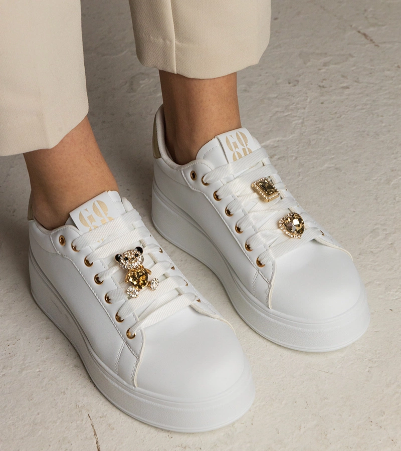 Adidași damă alb-aurii decorați cu pietre Sarena