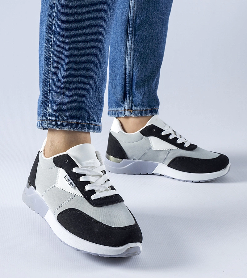 Sneakersi de material gri-negru Geraldino