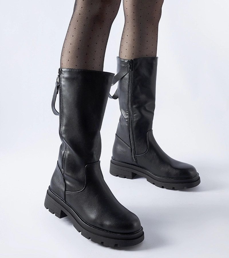 Cizme negre cu fermoar decorativ Nansen