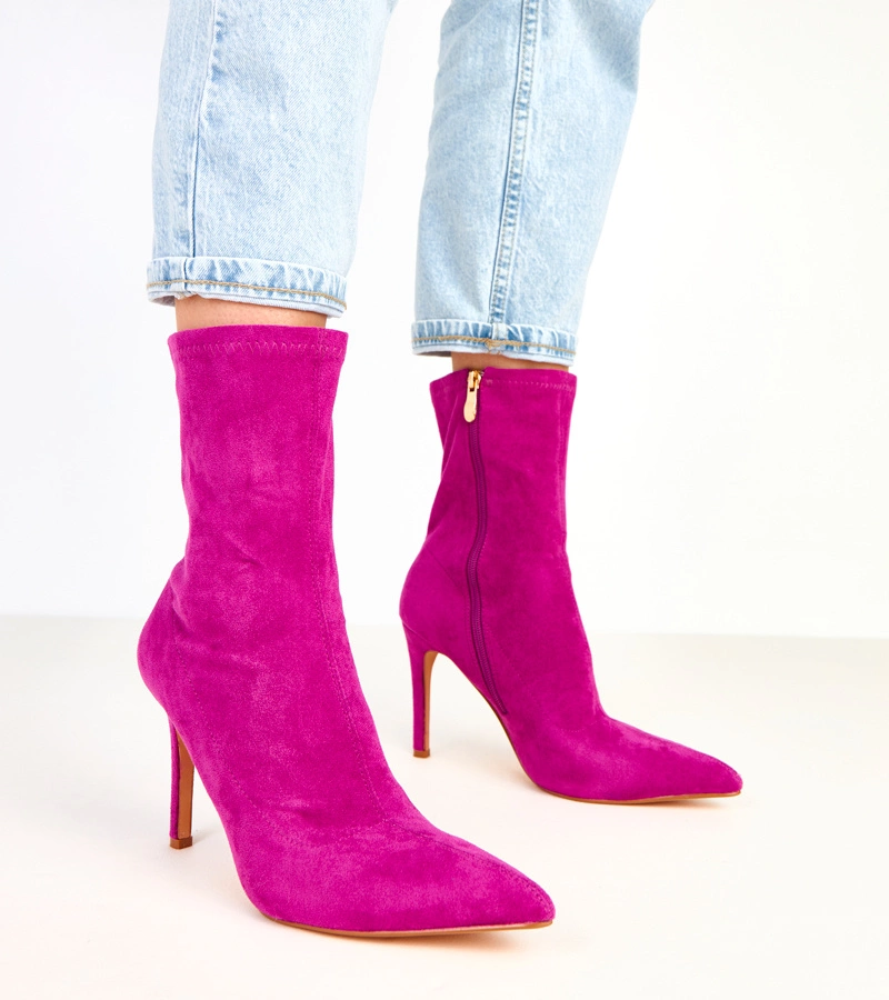 Botine din piele întoarsă violet cu toc subțire Tennille