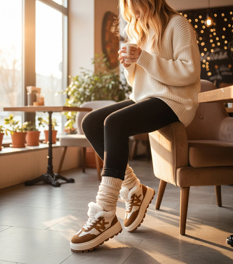 Adidași maro îmblăniți cu blăniță Nicha