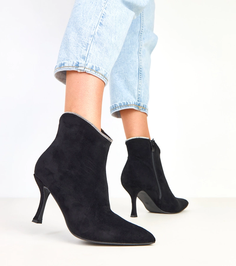 Botine negre de damă cu pietre Silvia