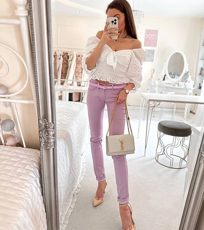 Pantaloni Demers din stofă mov