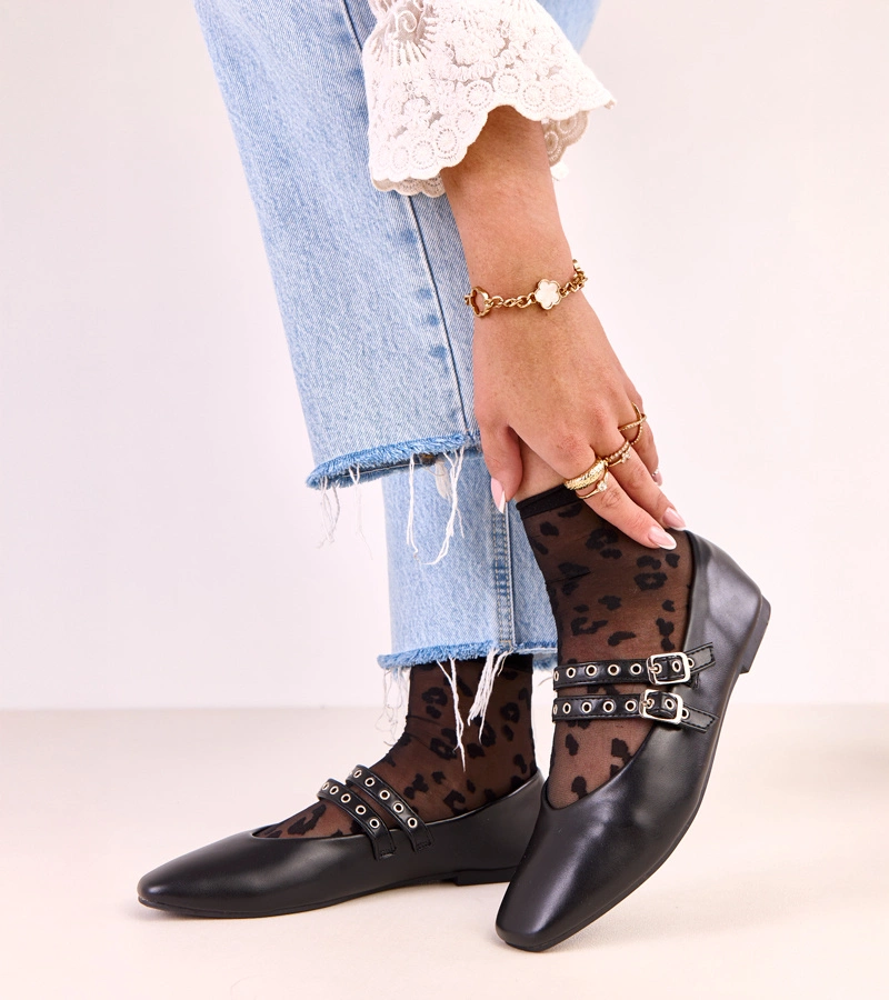 Balerini negri cu vârf pătrat și catarame Alfira