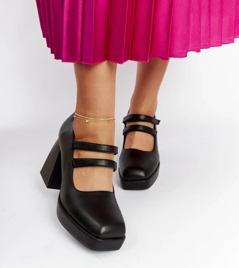 Pantofi negri cu toc gros Cher