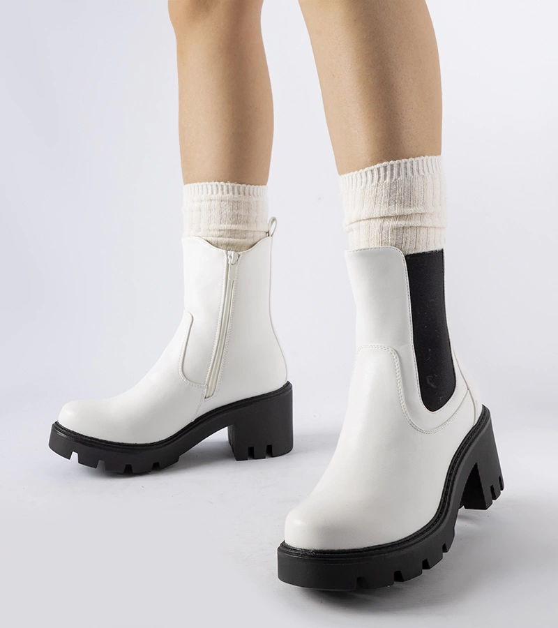 Botine albe călduroase cu toc Hattiesburg