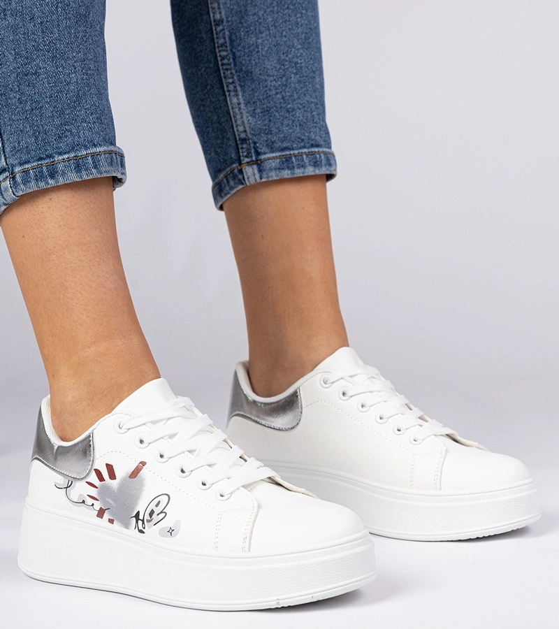 Adidași sportivi pentru femei, albi-argintii, Zelinda