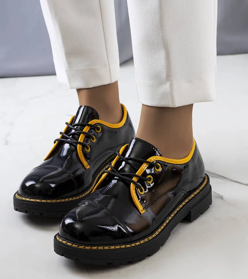 Pantofi Kuzem jumătate lăcuiți negru și galben