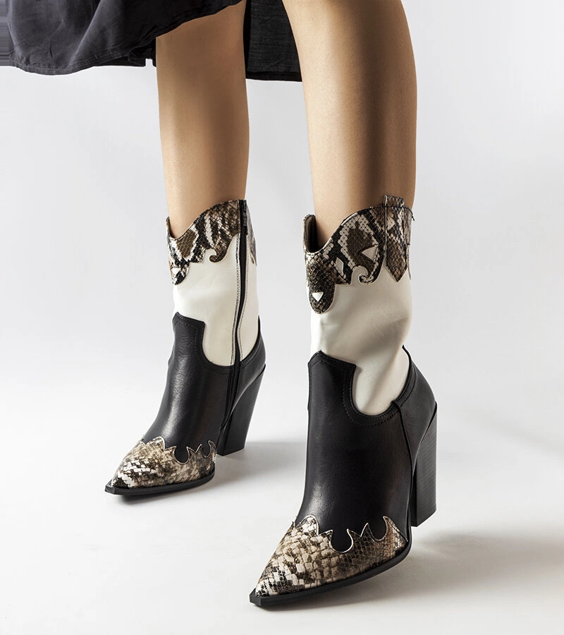 Cizme de cowboy negre și maro cu inserții din piele de șarpe Semi