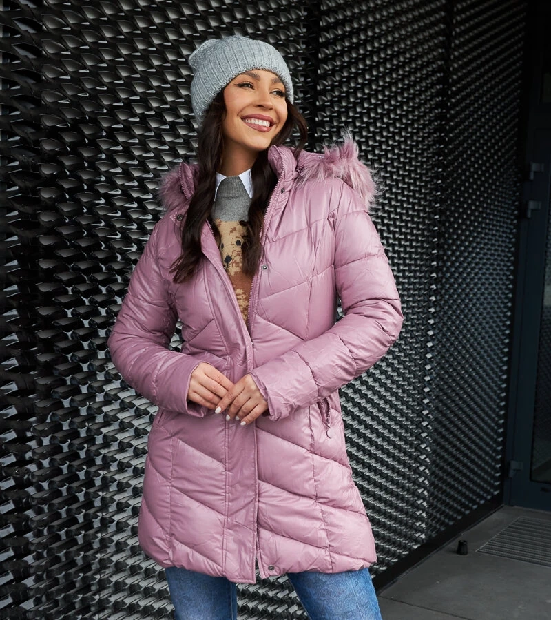 Jachetă roz cu blăniță detașabilă Riverton H-898/38 ROZ