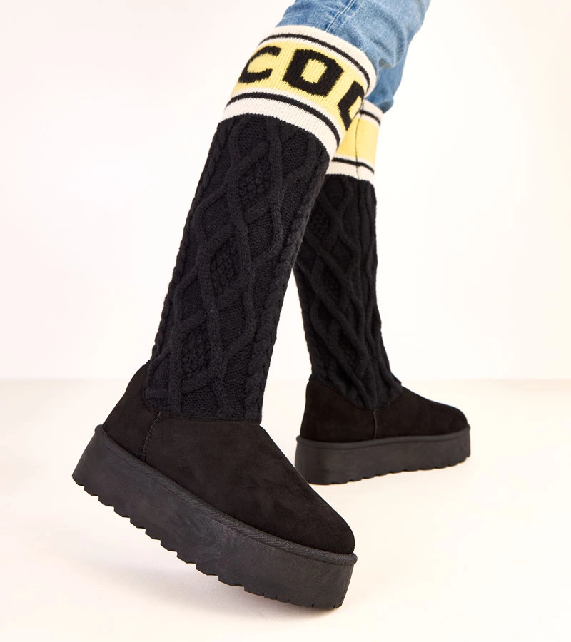 Cizme de zăpadă negre cu platformă și gambă înaltă Coo