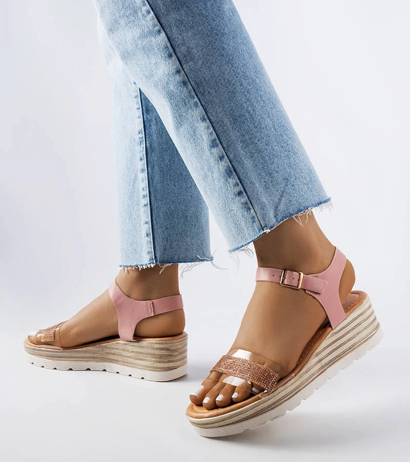 Sandale cu toc cu platformă roz Bussière