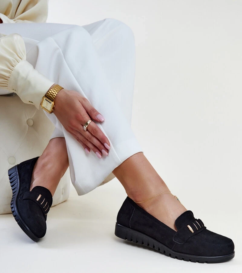 Mocasini negri cu bandă decorativă Marlisa