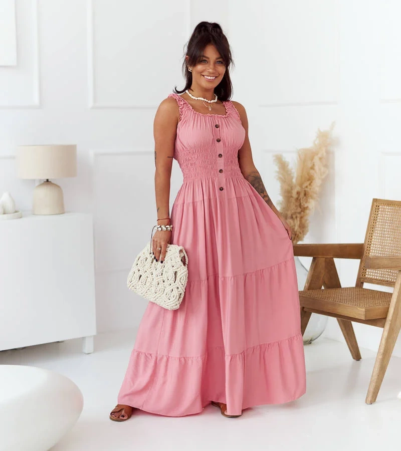 Rochie maxi fără bretele Hildi roz