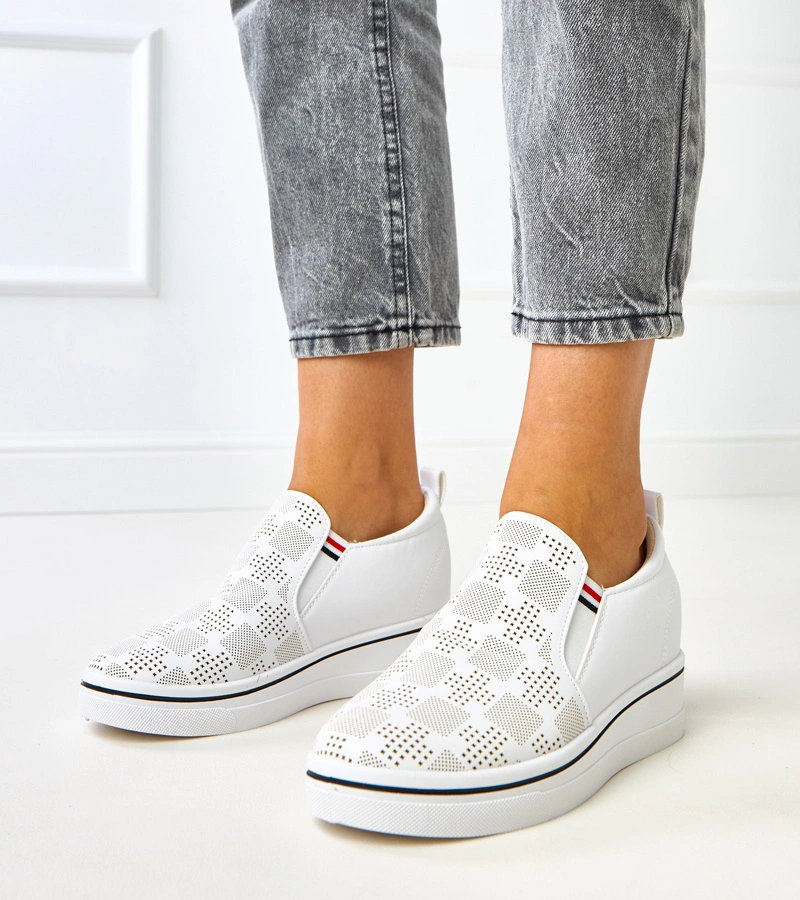 Tenisi albi perforați cu platformă Karola