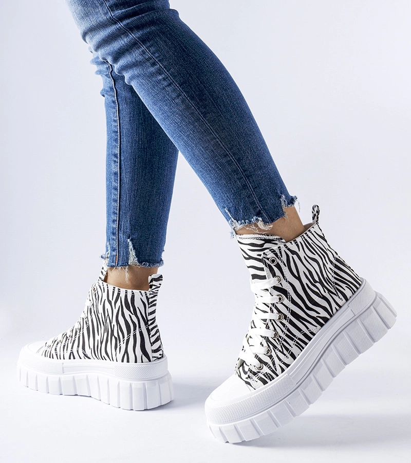 Tenisii înalte cu platformă, model zebra Fiave