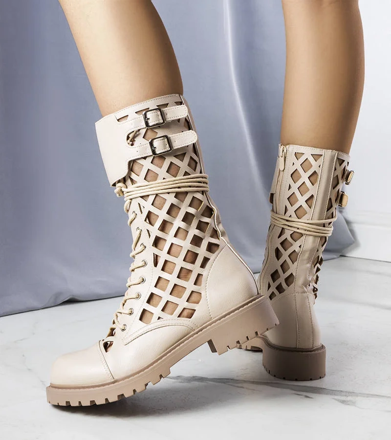 Cizme Minks bej cu barete