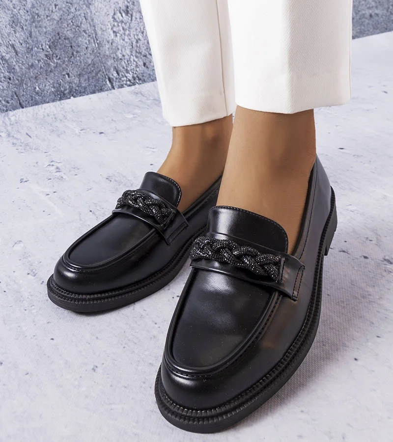 Mocasini eleganți negri cu zirconii Colette