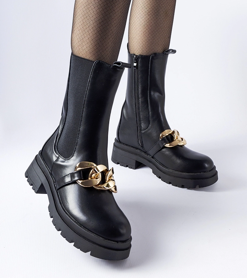 Botine negre cu lanț Thierry