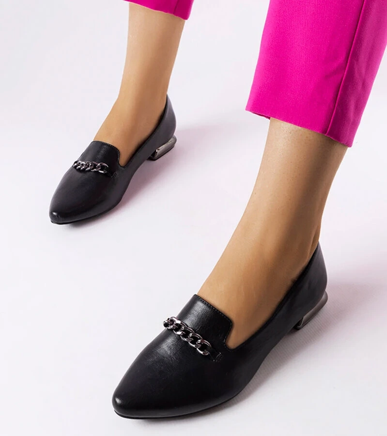 Balerini negri Lovato cu talpă din piele