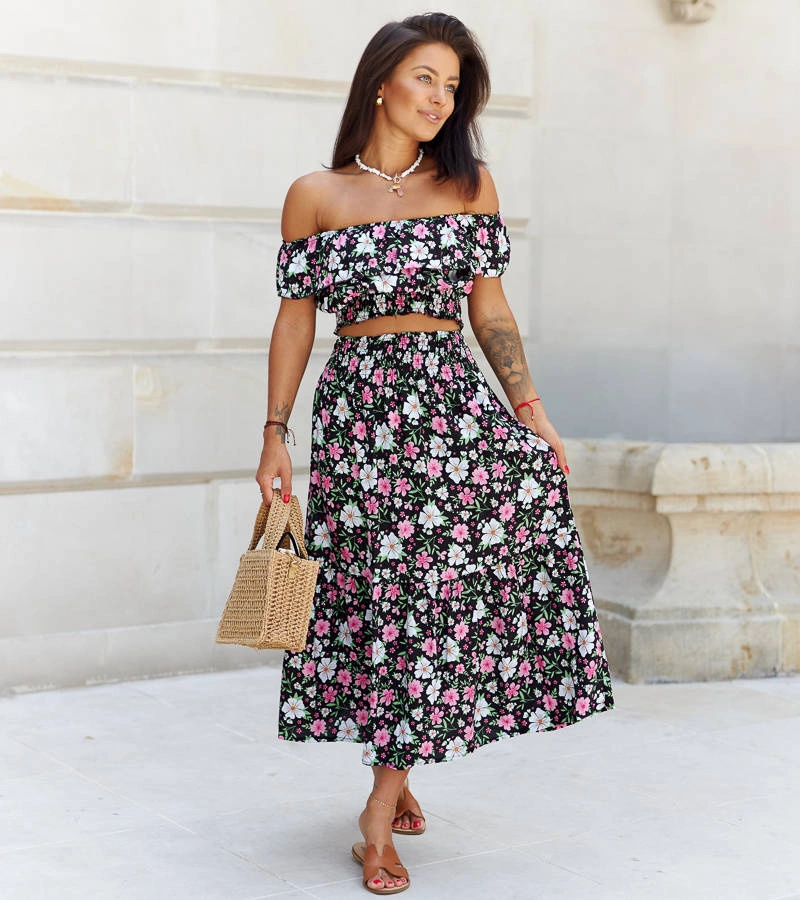 Set negru cu flori colorate Aurelia