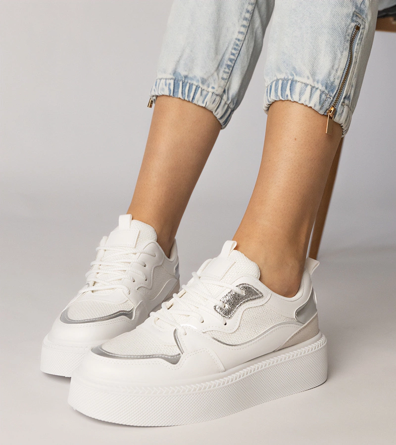 Adidași albi cu inserție din material Miruna