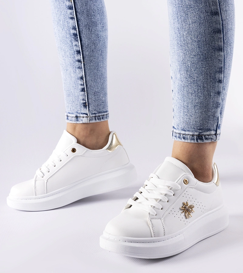 Sneakersi albi cu aplicație de zirconiu Fairfax