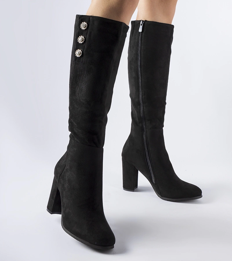 Cizme negre decorate cu cirkonii Lightning