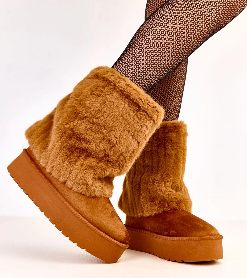 Cizme de zăpadă maro pe platformă cu carâmb de blană Leda