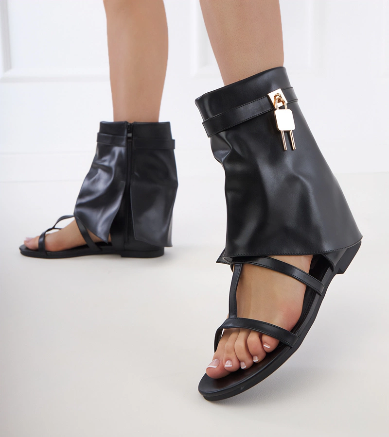 Sandale negre plate cu guler Serida