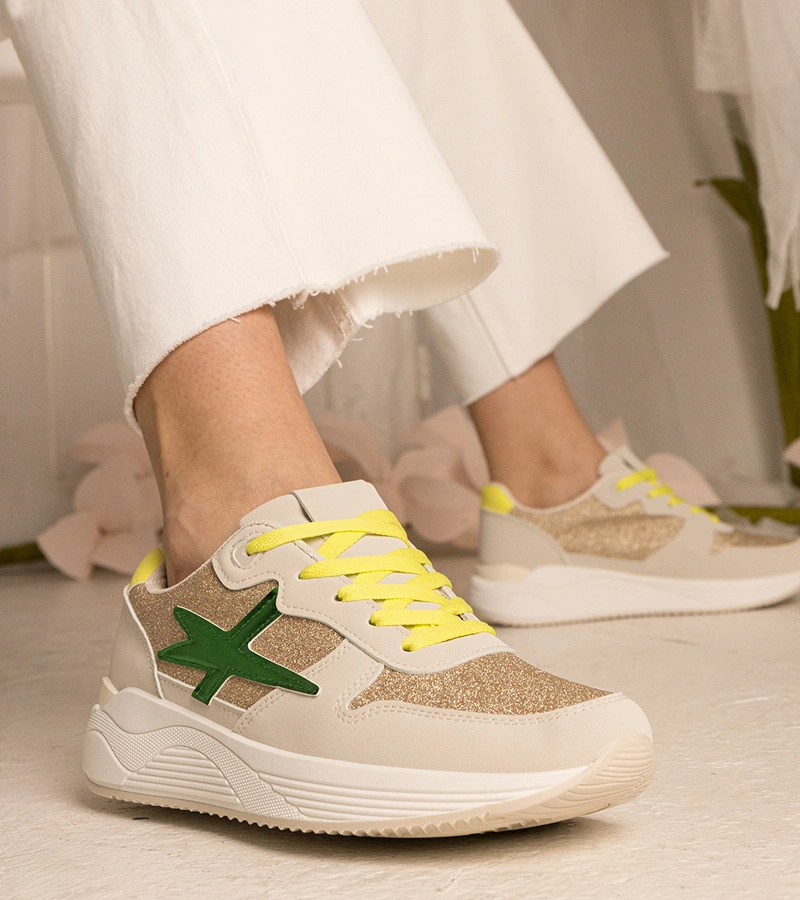 Adidași sport bej pentru femei cu sclipici Kaletti