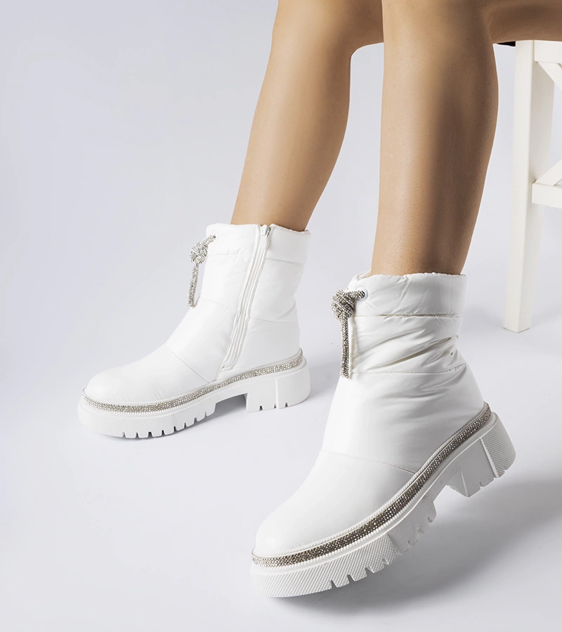 Cizme de zăpadă albe decorate cu zirconiu Giusti