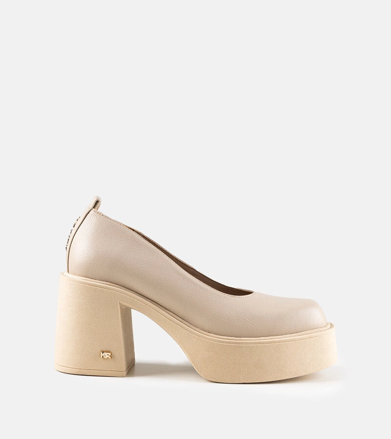 Pantofi bej din piele pe toc Karino